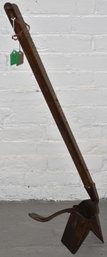 19TH CENT FIREPLACE SHOVEL W/ HINGED LID W/ LONG TURNED WOODEN HANDLE