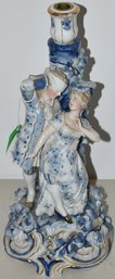 BLUE & WHITE MEISSEN PORCELAIN FIGURAL CANDLESTICK W/ VICTORIAN COURTING COUPLE