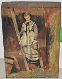 G. ANDERSON OIL PAINTING ON WOOD OF YOUNG LADY