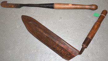 (2) EARLY WOODEN & IRON HAND TOOLS