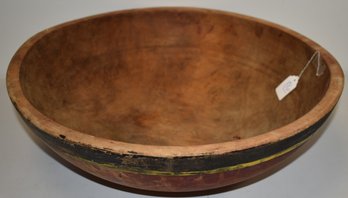 16 3/4' PAINTED RD TUNRED WOODEN BOWL