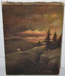 19TH CENT OIL ON CANVAS MOUNTAIN LANDSCAPE