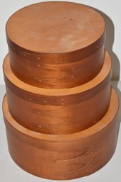 GRADUATED SET (3) ROUND WOODEN BOXES