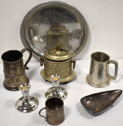 BOX LOT MISC SILVERPLATE & PEWTER