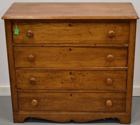 19TH CENT COTTAGE PINE 4 DRAWER CHEST IN NATURAL FINISH