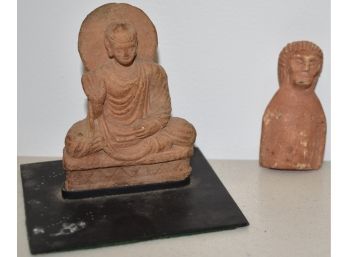 2 CARVED TERRACOTTA FIGURES