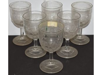 SET (6) CHERRY PATTERN PRESSED GLASS GOBLETS