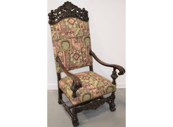 FLEMISH STYLE CARVED HIGHBACK ARMCHAIR