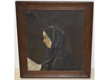 OIL PAINTING OF SIGNING NUN