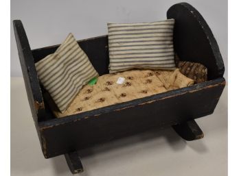 SM. PAINTED WOODEN DOLL CRADLE