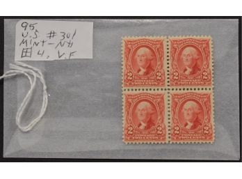 2 US # 301 BLOCK OF 4 STAMPS