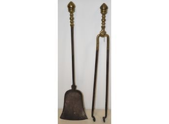 19TH CENT BRASS FIREPLACE TOOLS