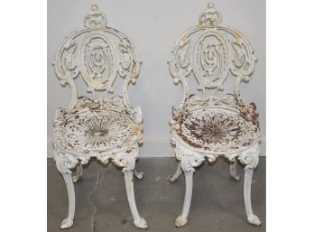 2 PC VINTAGE PAINTED CAST IRON CHAIRS