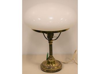 BRASS TABLE LAMP W/ MILK GLASS MUSHROOM SHADE