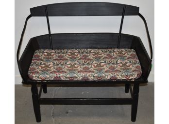PAINTED WOODEN BUGGY SEAT W/ PAISLEY UPHOLSTERED CUSHION