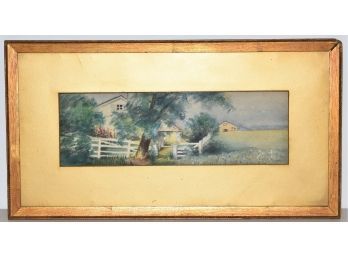 LATE 19TH EARLY 20TH CENT WATERCOLOR OF COUNTRY FARMHOUSE
