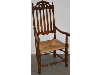 FINE TIGER MAPLE QUEEN ANNE STYLE BANNISTER BACK ARM CHAIR