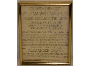 EARLY 20TH CENT MEMORIAL MEMORANDUM FOR WILLIAM WALLACE GRANT