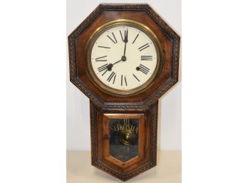 19TH CENT 8 DAY SCHOOLHOSUE TYPE WALL CLOCK