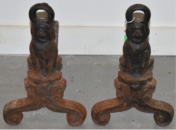 PR. VINTAGE CAST IRON SEATED POODLE ANDIRONS