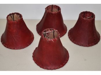 SET (4) RED PAINTED VELLUM LAMP SHADES