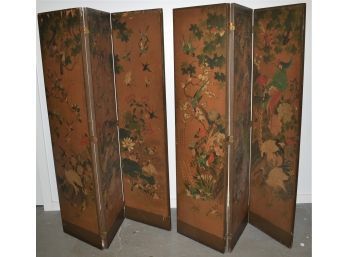 2 PART CHINESE SCREEN W/ BIRDS OF PARADISE TYPE DECORATION