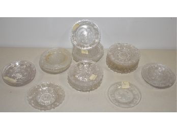 LOT (24) CLEAR LACY FLINT GLASS CUP PLATES