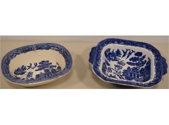 2 BLUE WILLOW SERVING BOWLS