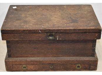 SM. 19TH CENT WOODEN LIFT TOP TOOL CHEST