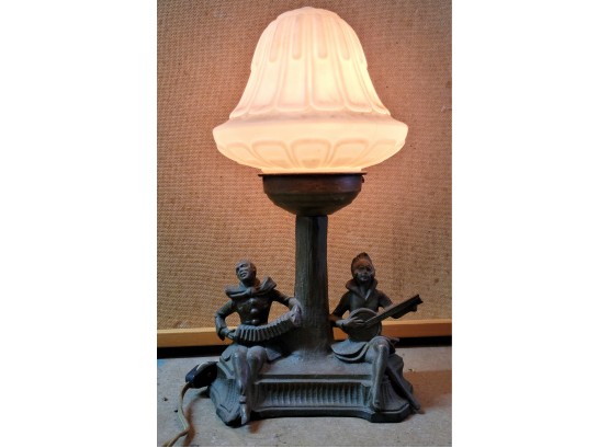 Lamp With Musicians On Base Glass Shade