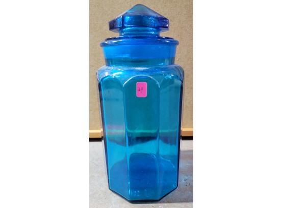 12' Blue Glass Jar Container With Topper