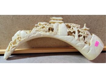 Carved Horn With Asian Scene, 16' Long