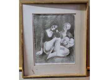 Signed Print Two Women, Worn Frame 23x20