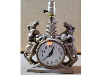 Mantle Clock Lamp With Native American Warriors Horseback Partially Tested