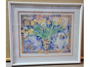 Flower Vase Watercolor Print Framed 21.5' X 18.5'