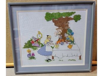 Alice In Wonderland Hand Stitched Fabric Picture Framed 19.5x17