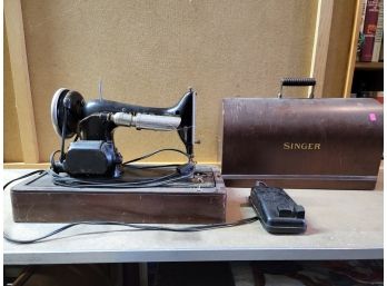 Vintage Singer Sewing Machine With Peddle, Case, Untested