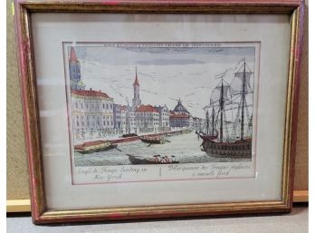 Framed Vintage Lithograph English Troops Landing In NY 20x16