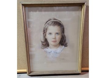 Signed Young Girl Colored Pencil, 1966 18x22 Framed, Damage On Back