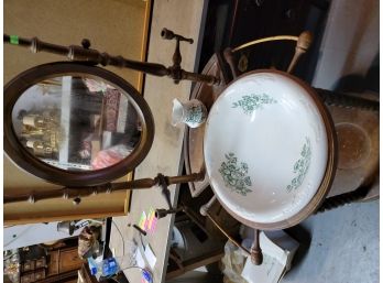 Vintage Wooden Wash Stand With Water Pitcher, Mirror (52 Inch Tall, 24 Inch Wide)