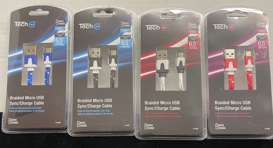 New 4 Different Colors Tech 361 Braided Micro USB Sync/charge Cable 6.5 Ft