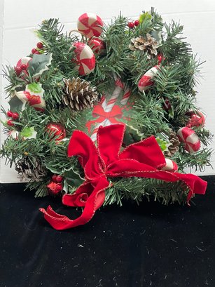 Lighted Candy Cane Wreath 14 Inch Diameter