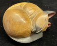 Wooden Curled Sleeping Siamese Cat Animals/Pets