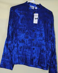 Night Blue With Black Patterned Design Embroidered Button Up Top  Size 1 Chicos Design New With Tags