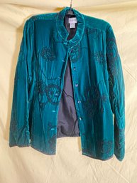 Green Chicos Fall/winter Light Jacket Heavy Shirt Embroidered Size 0 New With Tag