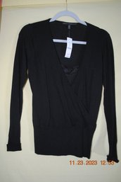 White House Black Market S LS Black Knit Shirt New With Tags