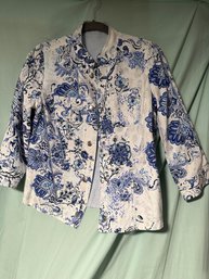 NWT Chicos 00 Linen, Reversible Sport Coat Print/solid New With Tags. Light Blue And Floral Print.