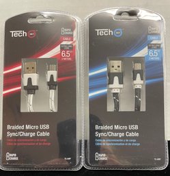 NEW Two Tech 361 Braided Micro USB Sync/charge Cable 6.5ft Black And White