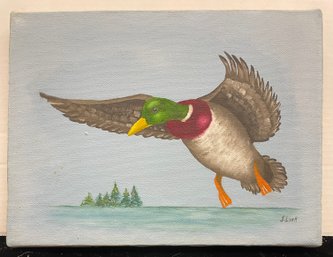 Mallard Duck Painting By J Link Signed On Canvas No Frame - 9' X 12'