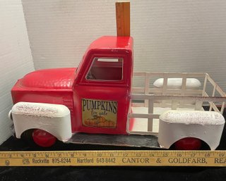 Large Metal Red And White Truck With Pumpkins For Sale Sign